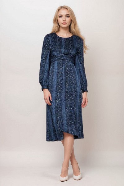 Snake Print Faux Wrap Midi Dress