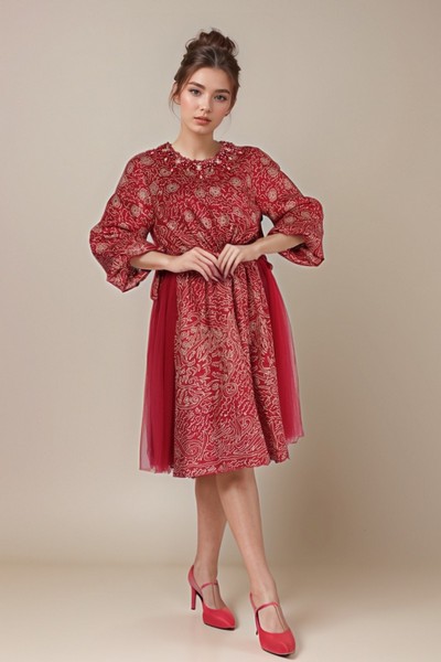 Batik Basurek Red Silk Top
