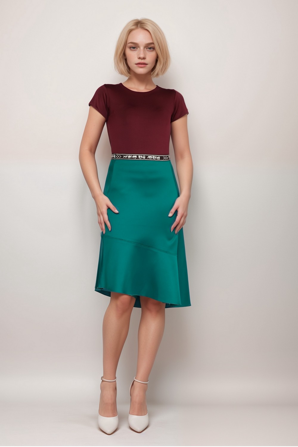 Green Satin Look Skirt