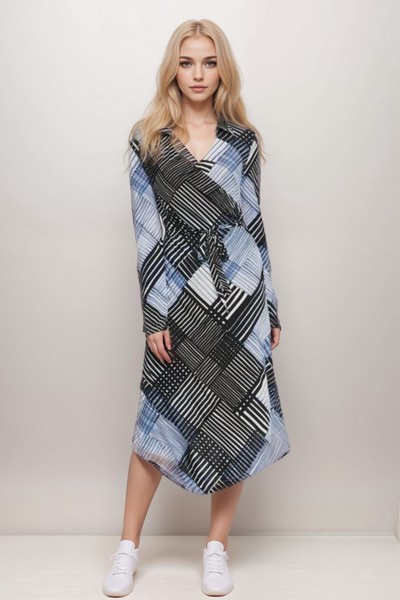 Geometric Midi Wrap Dress