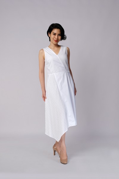 White SLVS V-Neck Dress