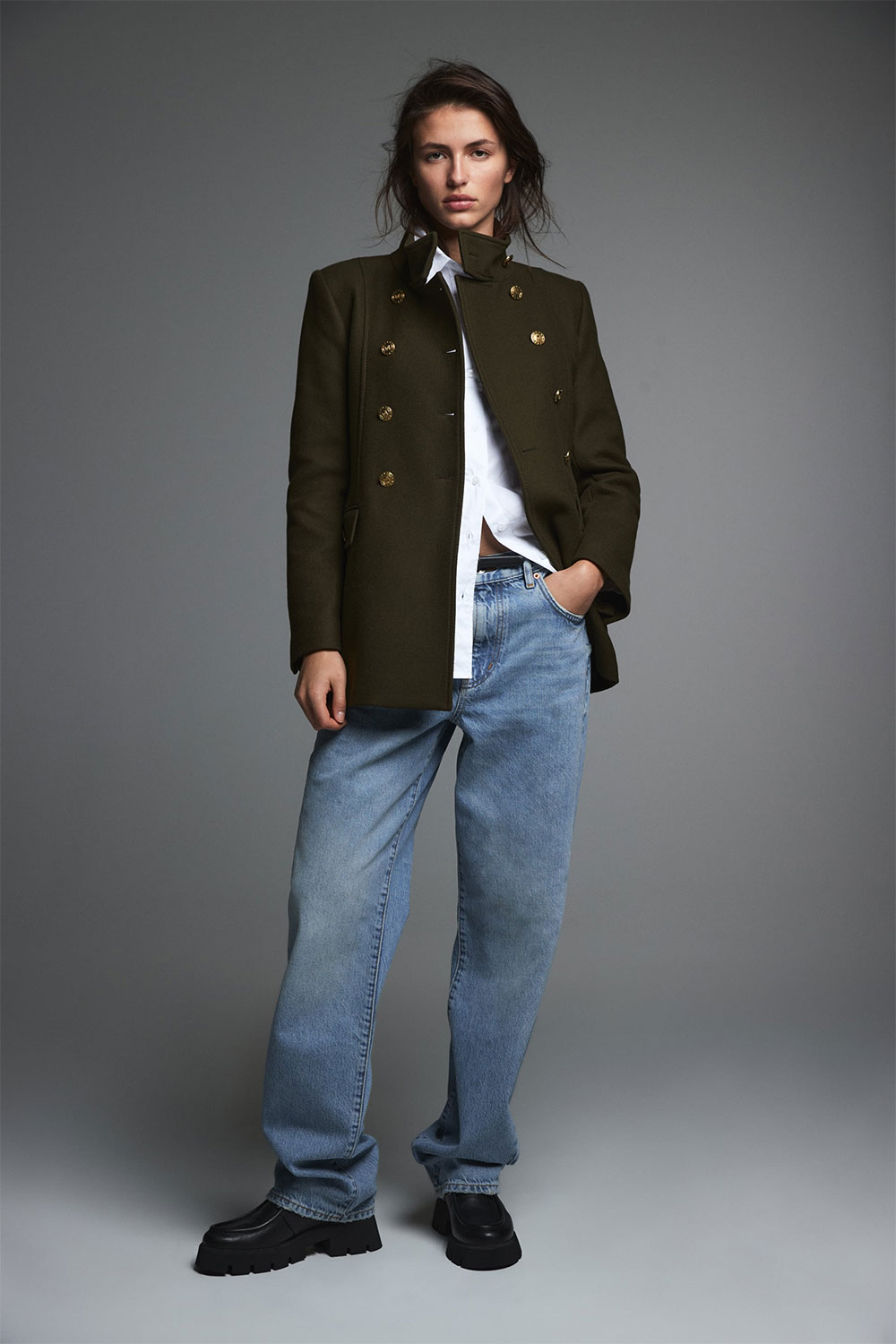 Wool Blend Coat With Gold Button