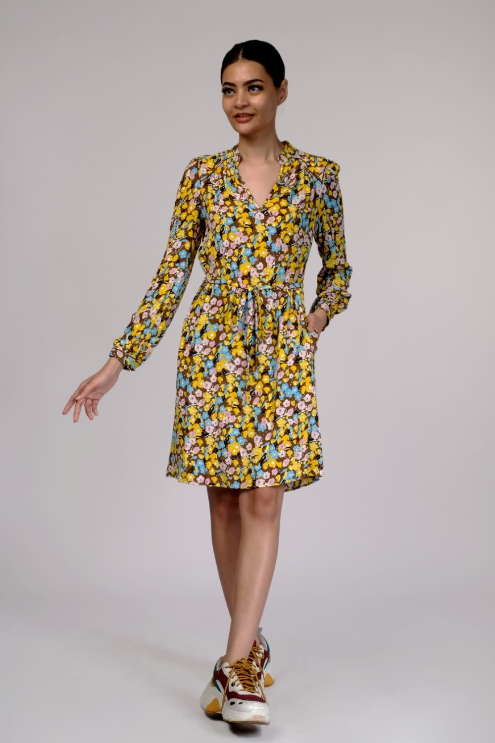 Brown Floral Multi Midi Dress