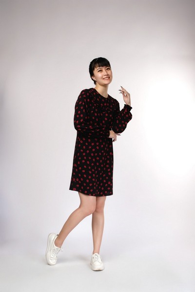 Red Flower Black Dress