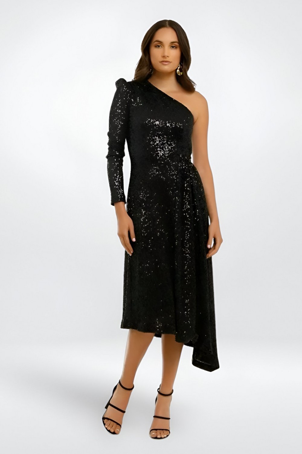Mona One-Shoulder Asymmetric Sequin Dress