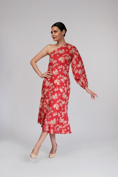 Young Red Dress One Shoulder