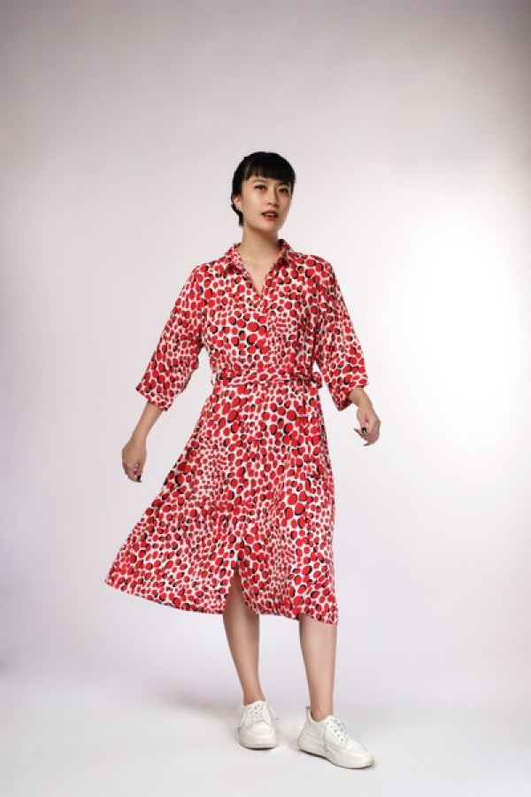Abstract Red Pattern Dress