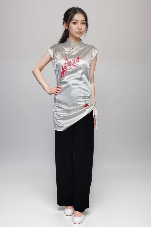 Chinese Satin Emboiderys Top White