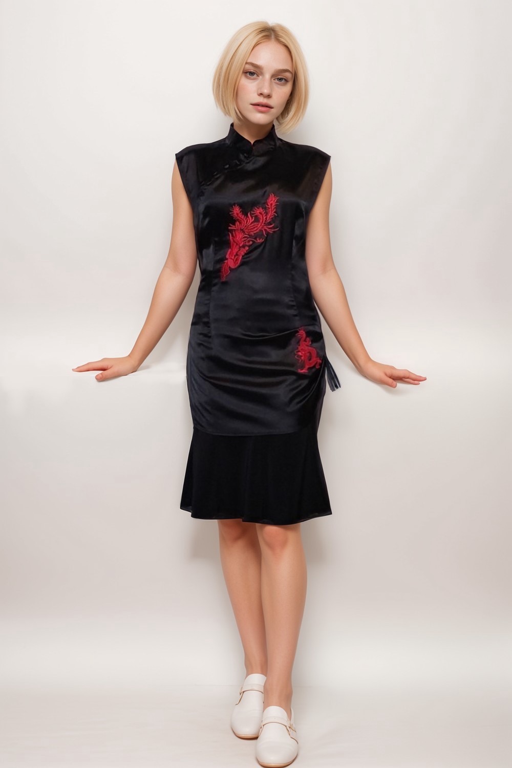 Chinese Satin Emboiderys Top Black